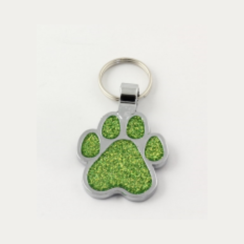 PAW PET TAG GREEN GLITTER 26X25MM