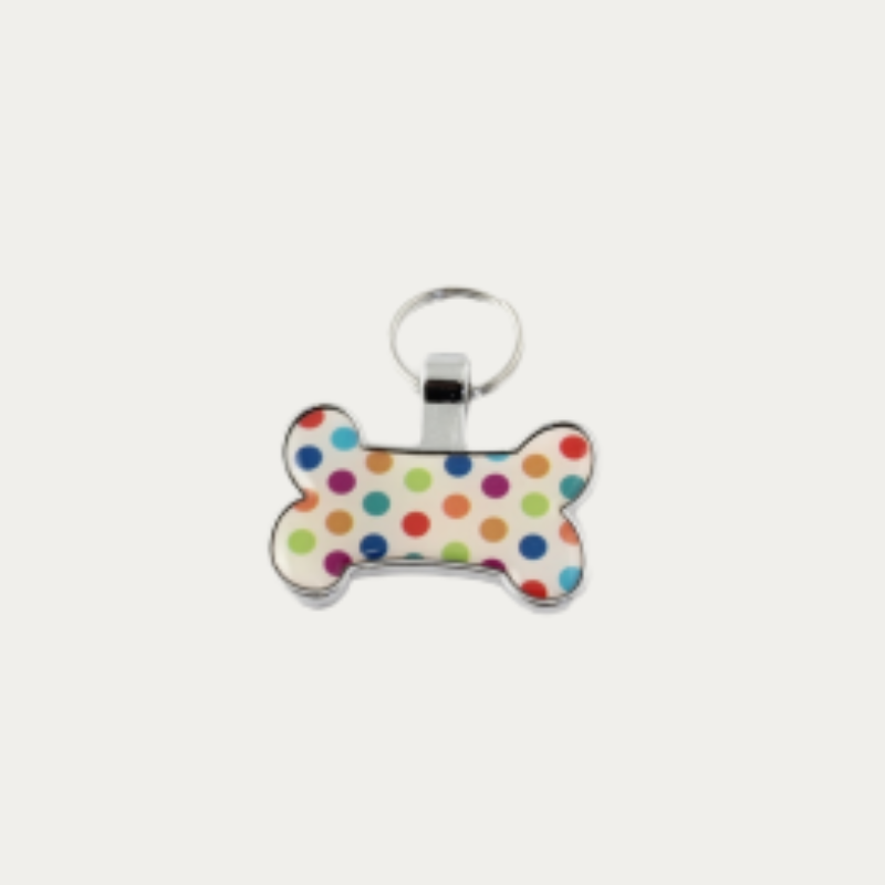 BONE PET TAG POLKA DOTS 35X22MM
