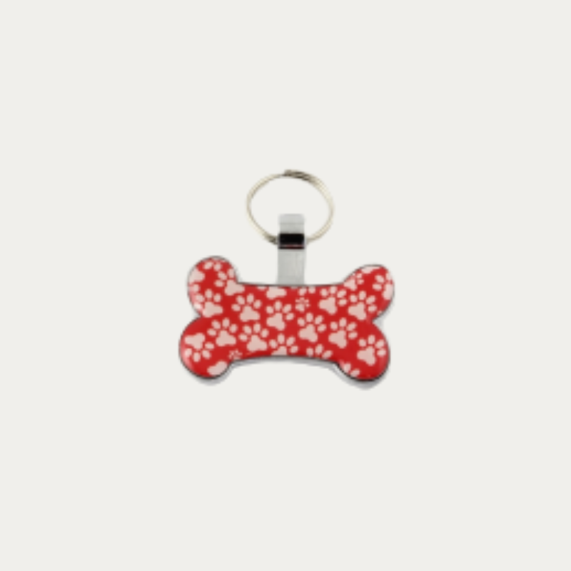 BONE PET TAG RED SMALL PAWS 35X22MM