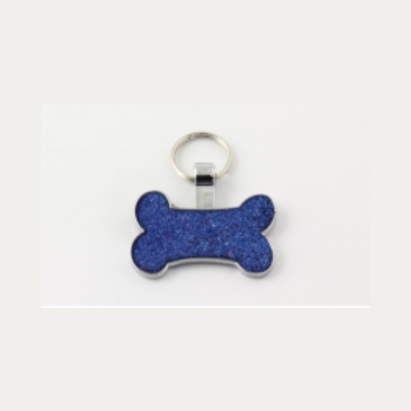 BONE PET TAG BLUE GLITTER 35X22MM