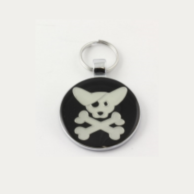 ROUND PET TAG BLACK PIRAT DOG 30MM